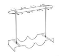 Botelleros apilables de 2 niveles, capacidad para 2 botellas y 8 vasos, soporte de metal para vino, almacenamiento de licor para encimera, bar, despensa (plateado)