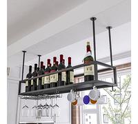 Botelleros colgantes para techo, Estante colgante de metal for copas vino, for bar o cocina, color negro, 60-120 x 30 21 cm(Black,80x30x21cm)
