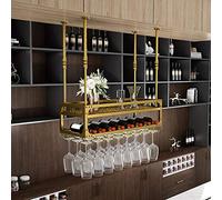 Botelleros colgantes para techo, Estante colgante for vino y copas con estante de altura ajustable, 2 capas, multicolor, 60-100 cm(B,80CM)