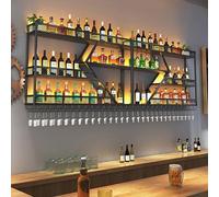 Botelleros De Pared Con Luz LED,Botellero Grande,Estante De Vino De Hierro Montado En La Pared,Estante De Almacenamiento De Vino Con Marco De Metal De 3 Niveles,Botellero Pared Bar Metal De 3 Niveles
