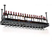 Botelleros de vino de altura ajustable para colgar en el techo, soporte para botellas de vino, de metal, hierro, copa de vino, color negro, 120 x 35 cm