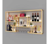 Botelleros Industriales Montados En La Pared, Botellero Colgante Para Exhibición De Bar En El Hogar, Comedor, Despensa, Gabinete, Botella De Vino Flotante Y Soporte Para Vidrio (Oro 100X20X80Cm)