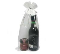 Botellita de vino Extremeño con un mini tarro de paté ibérico en bolsa de organza, detalles para bodas, comuniones, butizos etc (Pack 24 ud)
