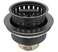 BOTEMY B9171 - Juego de desagüe para fregadero de cocina de color negro, 3 1/2 para fregadero de cocina con tapón de colador de acero inoxidable, cesta de ensamble colador para fregadero estándar