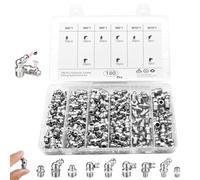 BOTEWO 180 Set de Ingrassatore: Grasso Raccordo Assortimento M6 M8 M10 Con Buone Prestazioni di Tenuta per Ingrassatori Pistola per Ingrassaggio e la Maggior Parte di Auto e Trattori