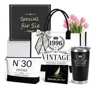 BOTEWO 30 regalos de cumpleaños para mujeres bolso de lona: vintage 1996 bolso de lona conjunto de bolso resistente reutilizable set de regalo con bolsa de cosméticos taza térmica para mujeres