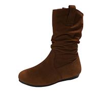 Botines 2026 para mujer, botas de moda para mujer, color sólido, punta redonda lisa con fondo plano, manga media, café, 38 EU