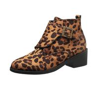 Botines acolchados para mujer de moda de lona británica con hebilla para cinturón en punta y tacón grueso, botas de invierno elegantes, amarillo, 40 EU