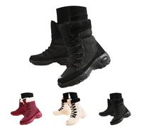 Botines antideslizantes para mujer, invierno, botas de nieve para mujer, de piel, bota, puntera redonda, botas de color liso, botas casuales, zapatos de pantorrillas anchas, zapatos de talla grande