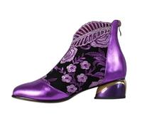 Botines brillantes para mujer, con diamantes de imitación del Reino Unido, botas elegantes con bordado de flores, botas retro puntiagudas, botas cortas de tacón medio, zapatos cortos para mujer