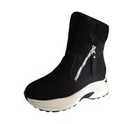 Botines cálidos de gamuza para mujer, con botas de senderismo ligeras, suela de lengüeta, para oficina, pasear al perro, impermeable, corta lluvia, Black, 38.5 EU