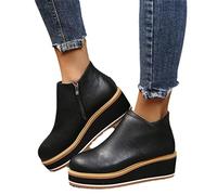 Botines Casuales Booties De Mujer Con Plataforma,Botas Cortas De Cuero PU De Primavera Con Cremallera,Zapatos De Tobillo De Mujer De Estilo Británico De Gran Tamaño ( Color : Black , Size : 38 EU )