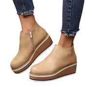 Botines Casuales Booties De Mujer Con Plataforma,Botas Cortas De Cuero PU De Primavera Con Cremallera,Zapatos De Tobillo De Mujer De Estilo Británico De Gran Tamaño ( Color : Beige , Size : 36 EU )