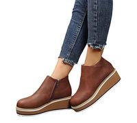 Botines Casuales Booties De Mujer con Plataforma,Botas Cortas De Cuero PU De Primavera con Cremallera,Zapatos De Tobillo De Mujer De Estilo Británico De Gran Tamaño (Color : Brown, Size : 40 EU)