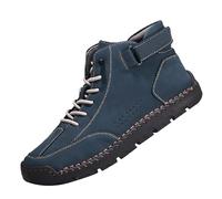 Botines casuales de cuero para hombre, zapatos retro con cordones y correa superior, calzado de moda para uso diario en la calle, Blue, 40 2/3 EU
