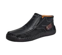 Botines casuales para hombre, estilo mocasín, estilo vintage, piel sintética, calzado para caminar todos los días con detalle de correa lateral, Black, 40 2/3 EU
