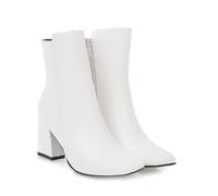 Botines Chelsea De Tacón Ancho Mujer Cremallera Invierno Botas Cortas Al Tobillo,Blanco,37 EU