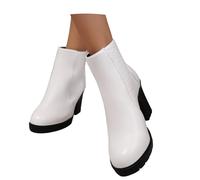 Botines Chelsea For Mujer Botas Cortas De Tacón Cuadrado Con Cremallera Tacones Altos De Cuero De PU Boots Moteros Con Plataforma Zapatos De Tobillo Antideslizantes For Otoño E Invierno(White,36 EU)