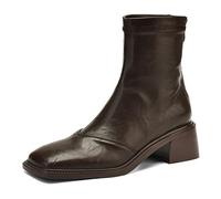 Botines Chelsea Mujer Tacón Bloque Slip-On Punta Cuadrada para Ceremonia De Boda & Estilo Casual Chic Microfibra Botas Cortas Forro Cálido,Brown (Standard Lining),35 EU