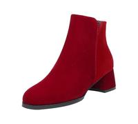 Botines Chelsea para Mujer, Ante Corto, Tacón Cuadrado, Cremallera, Estilo Occidental, Trabajo e Invierno, Rojo, 35