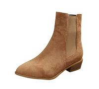 Botines clásicos de ante para mujer, botines puntiagudos con tacón en bloque, botas occidentales, elegantes, para mujer, antideslizantes, cortas, de trabajo, otoño, caqui, 42 EU