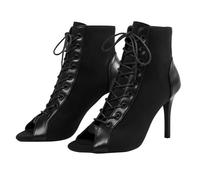 Botines clásicos de tacón alto con puntera abierta para mujer, con cordones, dos tonos, para baile de jazz, boda, fiesta, noche, cita, moda, Black, 36 EU