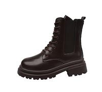 Botines con cordones para mujer, botas Chelsea para mujer, botas de plataforma antideslizantes, zapatos de tacón de bloque retro, zapatos de tobillo de color puro, botas cortas de alta calidad, para