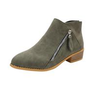 Botines con cremallera de doble cara para mujer, botines de tacón de bloque para mujer, botines vintage retro occidentales, zapatos superiores sintéticos duraderos para trajes de invitados de boda