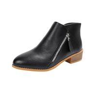 Botines con cremallera de doble cara para mujer, botines de tacón de bloque para mujer, botines vintage retro occidentales, zapatos superiores sintéticos duraderos para trajes de invitados de boda