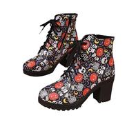 Botines con estampado de Halloween para mujer, botines góticos de tacón alto con diseños de murciélago y calabaza que brillan en la oscuridad, zapatos para mujer 2026, Black, 38.5 EU