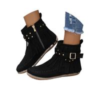 MEECHI Botines con Flecos Y Tachuelas Botas De Vaquero Occidentales Retro for Mujer Boots Ante Otoño Invierno con Hebilla Zapatos De Tobillo Planos De Ocio for Exteriores(Black,37 EU)