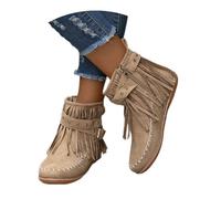 MEECHI Botines con Flecos Y Tachuelas Botas De Vaquero Occidentales Retro for Mujer Boots Ante Otoño Invierno con Hebilla Zapatos De Tobillo Planos De Ocio for Exteriores(Brown,37 EU)