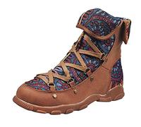 Botines con patrón étnico para mujer con suela suave, zapatos de caminar estilo bohemio con cordones para mujer, botines de tela tejida tribal, ajuste cómodo y flexible, diseño de punta redonda, suela