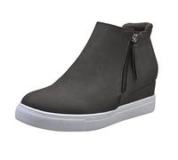 Botines con plataforma para mujer, color negro, con cuña, botas cortas, zapatos de moda, informales, novelas, informales, para mujer, zapatos de invierno, gris, 39 EU