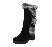 Botines con relleno para mujer bota de invierno mosmota 2025 nuevo bota con correa de hebilla bota elegante y versátil bota de nieve zapatos botas mujer ante talón bloque talla grande, Negro , 38 EU