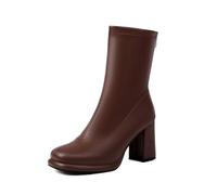 Botines Cortos con Cordones y Punta Redonda para Mujer, tacón Cuadrado, Color Liso, otoño, cómodos y Elegantes, Ideales para Diario y Tiempo Libre en Ciudad_2