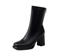 Botines Cortos con Cordones y Punta Redonda para Mujer, tacón Cuadrado, Color Liso, otoño, cómodos y Elegantes, Ideales para Diario y Tiempo Libre en Ciudad_2