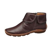 Botines cortos con cremallera plana para mujer, de color sólido, con puntera redonda, bordados, botas occidentales, Brown, 38.5 EU