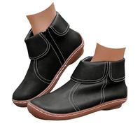 Botines Cortos para Mujer de Cuero, Botines Casa Confortables con Cremallera Lateral y Hebilla Ajustable, Zapatos Suaves y Ligeros para Estar por Casa, Caminar y Otoño-Invierno