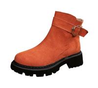 Botines Cortos para Mujer de Terciopelo Naranja Nueva Colección de Cuero Grandes Tallas con Cierre Trasero con Cremallera Talón Bloque y Plataforma Bootie de Otoño Cómodo y moderno, Orange77, 36 EU