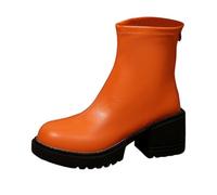 Botines Cortos para Mujer de Terciopelo Naranja Nueva Colección de Cuero Grandes Tallas con Cierre Trasero con Cremallera Talón Bloque y Plataforma Bootie de Otoño Cómodo y moderno, Orange78, 37 EU