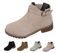 Botines de ante para mujer con correa de hebilla y puntera redonda, plataforma clásica y cómoda, botas cortas de tacón bajo y grueso, cómodas, zapatos de ajuste ancho para fiestas de disfraces, Pink