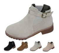 Botines de ante para mujer con correa de hebilla y puntera redonda, plataforma clásica y cómoda, botas cortas de tacón bajo y grueso, cómodas, zapatos de ajuste ancho para fiestas de disfraces, gris