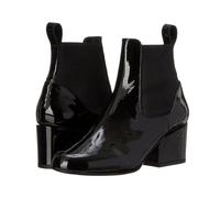 Botines de Charol Brillante para Mujer, Botines Cortos de Tacón Cuadrado Cómodos con Punta Redonda, Botas Casuales Sencillos con Banda Elástica para la Oficina,Negro,34 EU