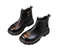 Botines de charol para niñas, para otoño e invierno, lisos, estilo retro británico, suela suave, antideslizante, para exteriores, con cremallera lateral, Black, 28 EU