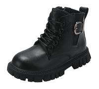 Botines de charol para niñas, para otoño e invierno, zapatos casuales con tacón de bloque, suela suave, con cordones, forro polar, botas de nieve cálidas para niños grandes, calzado cómodo y elegante