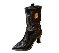 Botines de cuero con tacón para mujer, botas Chelsea Botines negros de vaquero elegantes botas de invierno ligeras medias altas al aire libre medio alto botas de invierno negro, Negro , 37 EU
