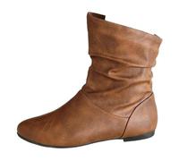 Botines de cuero holgados para mujer, botines suaves de tacón bajo, ajuste cómodo, uso casual, caminar, al aire libre, cómodos, impermeables, para invierno, equitación, vintage, puntera redonda, moda