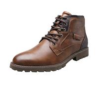Botines de cuero para hombre vintage de media altura botas mocasines de moda botas cortas con tacón de bloque cómodas botas con cordones con parte superior de cuero para ocio botas de moto clásicas