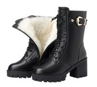 Botines de cuero para mujer, botas de nieve con forro polar para mujer, botines casuales con cordones, zapatos de invierno a media pantorrilla, cómodos, antideslizantes, botas cortas para motociclista